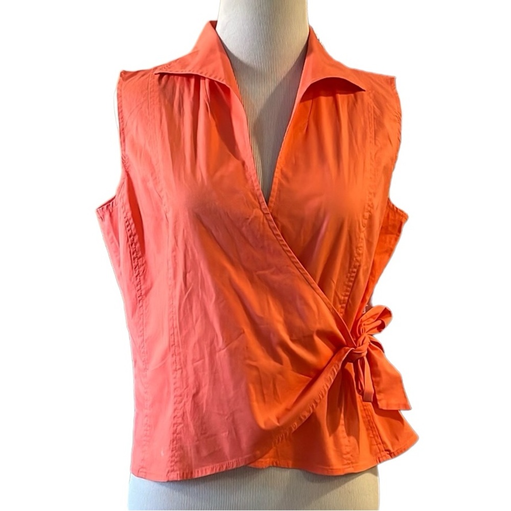 ISLAND REPUBLIC SLEEVELESS BALLET WRAP FRONT BOW TIE DETAIL CROP TOP ORG SIZE M